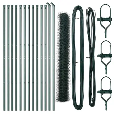 vidaXL Ogrodje s stebri Zelena 1.4 x 25 m Jeklo s PVC premazom