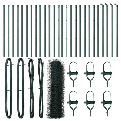 vidaXL Ogrodje s stebri Zelena 0.4 x 50 m Jeklo s PVC premazom