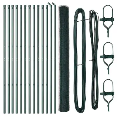 vidaXL Ogrodje s stebri Zelena 1.6 x 25 m Jeklo s PVC premazom