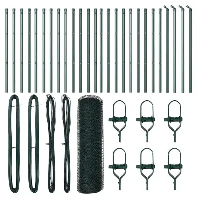 vidaXL Ogrodje s stebri Zelena 0.4 x 50 m Jeklo s PVC premazom