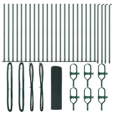 vidaXL Ogrodje s stebri Zelena 0.4 x 50 m Jeklo