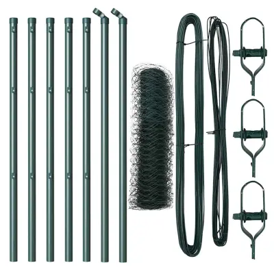 vidaXL Ogrodje s stebri Zelena 0.4 x 10 m Jeklo s PVC premazom