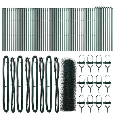 vidaXL Ogrodje s stebri Zelena 0.4 x 100 m Jeklo s PVC premazom