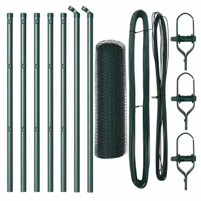 vidaXL Ogrodje s stebri Zelena 0.5 x 10 m Jeklo s PVC premazom