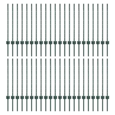 vidaXL Ograjni stebri 44 pcs Zelena 120 cm Jeklo