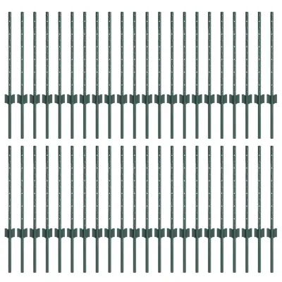 vidaXL Ograjni stebri 44 pcs Zelena 100 cm Jeklo