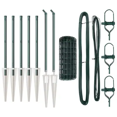 vidaXL Ogrodje s stebri Zelena 0.6 x 10 m Jeklo