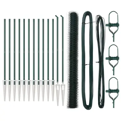 vidaXL Ogrodje s stebri Zelena 1.5 x 25 m Jeklo s PVC premazom