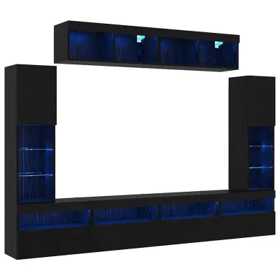 vidaXL Komplet TV omaric z LED lučmi 6 pcs Črni hrast Konstruiran les