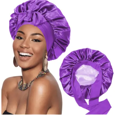 Spalna kapa z dvoslojnim satenastim trakom Purple