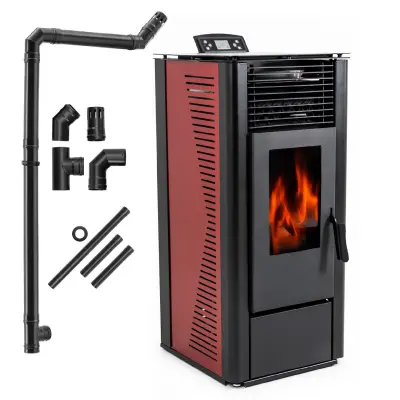 Peč na pelete THUNDER KARMEN-RED 9 kW, največja moč 12 kW, Wi-Fi, termostat, daljinski upravljalnik, priključne cevi