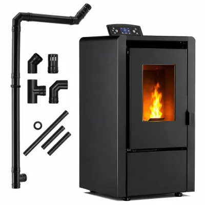 Peč na pelete THUNDER LEYLA-BLACK 6 kW, največja moč 8 kW, Wi-Fi, termostat, daljinski upravljalnik, priključne cevi