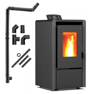 Peč na pelete – Wi-Fi upravljanje, 16 kg rezervoar, avtomatsko ogrevanje THUNDER® LEYLA-BLACK 6,3 kW