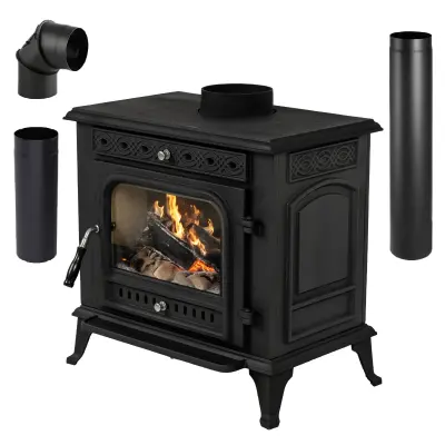 Kamin peč – litoželezna peč s kompletom cevi, ECODESIGN, A energijski razred THUNDER® HELIOS 10 kW