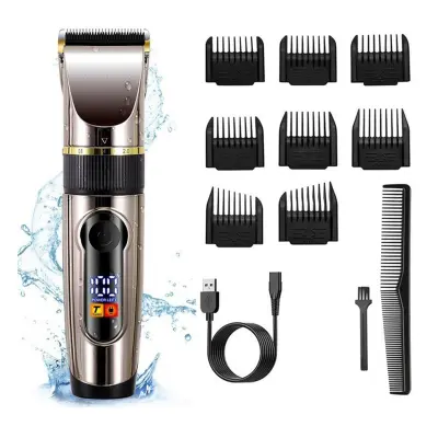 Polnilni strižnik za lase - Gun Grey, LED zaslon, vodoodporen, keramično rezilo