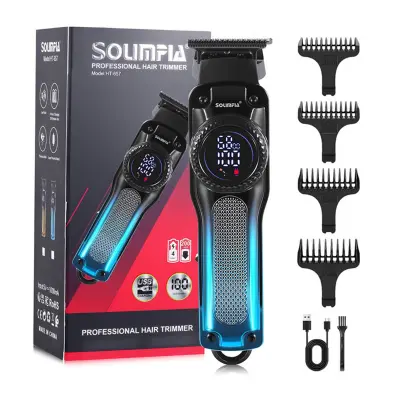 Profesionalni električni strižnik in trimer za lase z LCD zaslonom in USB polnjenjem Blue