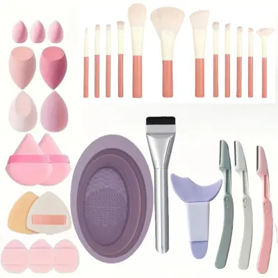 Komplet čopičev za praznično ličenje in gobice za lepoto - popoln komplet orodij