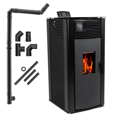 Peč na pelete 15 kW – jeklena konstrukcija, termostat, Wi-Fi upravljanje THUNDER® GAREN-BLACK
