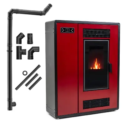 Peč na pelete 12 kW – jeklena koza, Wi-Fi, termostat, komplet cevi THUNDER® ARIA-RED