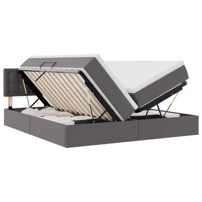 vidaXL Postelja s shranjevanjem Siva 200 x 200 cm Umjetno usnje