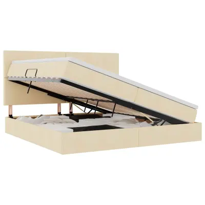 vidaXL Postelja s shranjevanjem Krema 200 x 200 cm Umjetno usnje