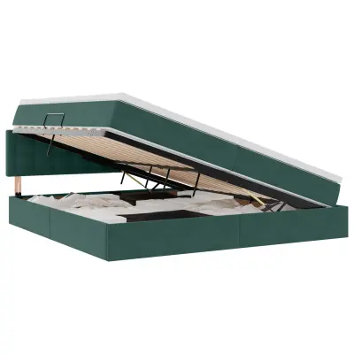 vidaXL Postelja s shranjevanjem Temno zelena 200 x 200 cm Žamet