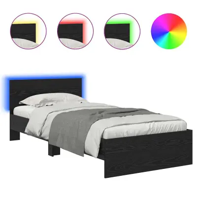 vidaXL Konstrukcija postelje z LED lučmi Črna Orehovina 90 x 200 cm