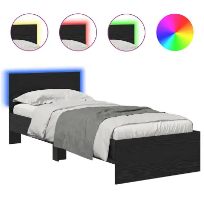 vidaXL Konstrukcija postelje z LED lučmi Črna Orehovina 75 x 190 cm