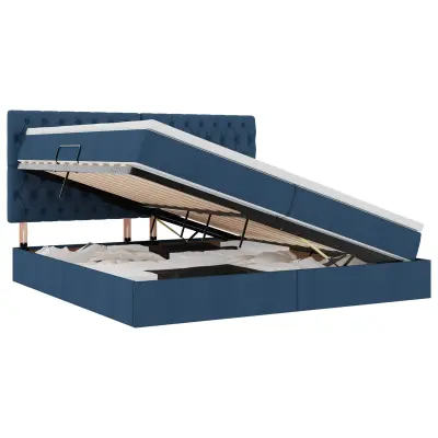 vidaXL Postelja s shranjevanjem Modra 200 x 200 cm Umjetno usnje