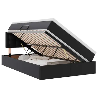 vidaXL Postelja s shranjevanjem Črna 120 x 190 cm Umjetno usnje