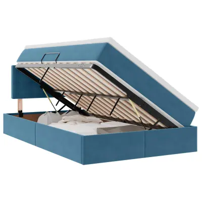 vidaXL Postelja s shranjevanjem z vzmetnico Modra 120 x 190 cm Žamet