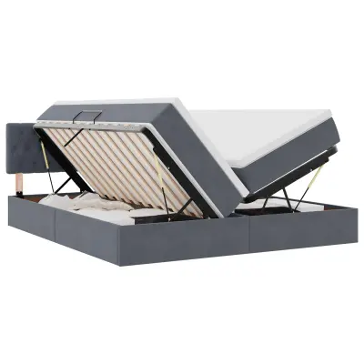 vidaXL Postelja s shranjevanjem z vzmetnico Temno siva 100 x 200 cm