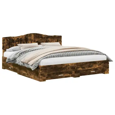 vidaXL Konstrukcija postelje z vzglavjem Dimljeni oreh 200 x 200 cm