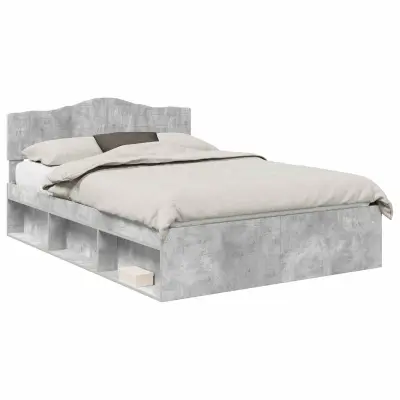 vidaXL Konstrukcija postelje z vzglavjem Betonsko siva 150 x 200 cm