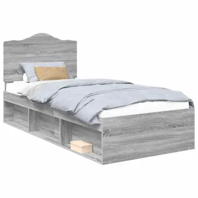 vidaXL Konstrukcija postelje z vzglavjem Siva Sonoma 90 x 200 cm