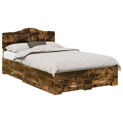 vidaXL Konstrukcija postelje z vzglavjem Dimljeni oreh 135 x 190 cm