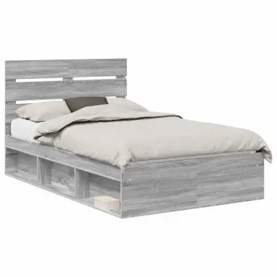 vidaXL Konstrukcija postelje z vzglavjem Siva Sonoma 120 x 200 cm