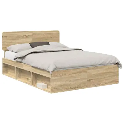 vidaXL Konstrukcija postelje z vzglavjem Sonoma hrast 150 x 200 cm