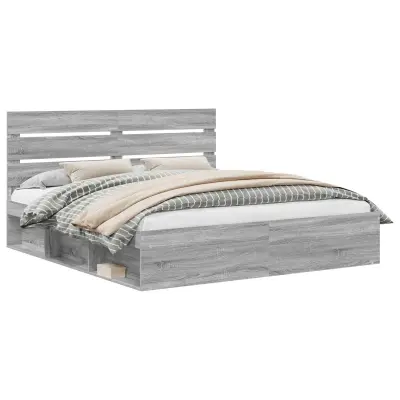 vidaXL Konstrukcija postelje z vzglavjem Siva Sonoma 200 x 200 cm