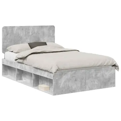 vidaXL Konstrukcija postelje z vzglavjem Betonsko siva 135 x 190 cm