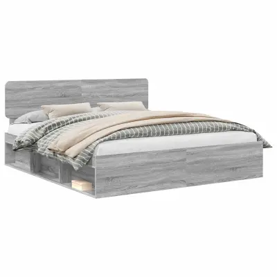 vidaXL Konstrukcija postelje z vzglavjem Siva Sonoma 200 x 200 cm