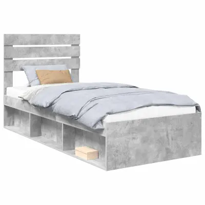 vidaXL Konstrukcija postelje z vzglavjem Betonsko siva 90 x 190 cm
