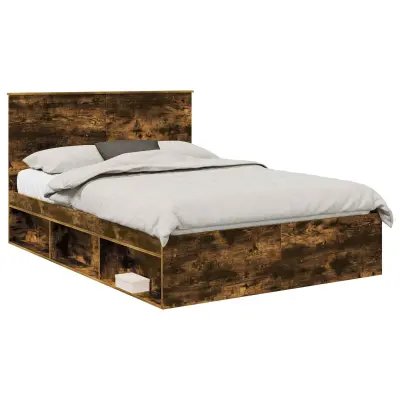 vidaXL Konstrukcija postelje z vzglavjem Dimljeni oreh 135 x 190 cm