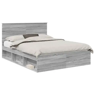 vidaXL Konstrukcija postelje z vzglavjem Siva Sonoma 150 x 200 cm