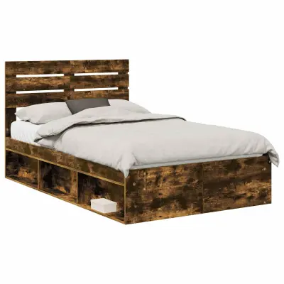 vidaXL Konstrukcija postelje z vzglavjem Dimljeni oreh 135 x 190 cm