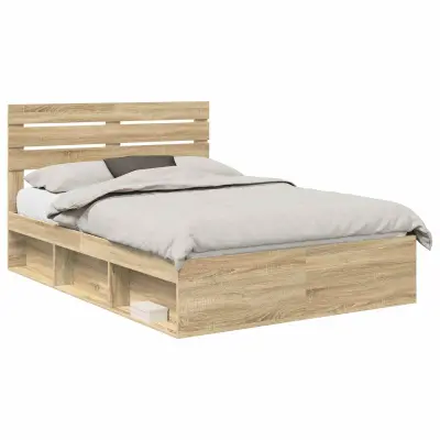 vidaXL Konstrukcija postelje z vzglavjem Sonoma hrast 150 x 200 cm