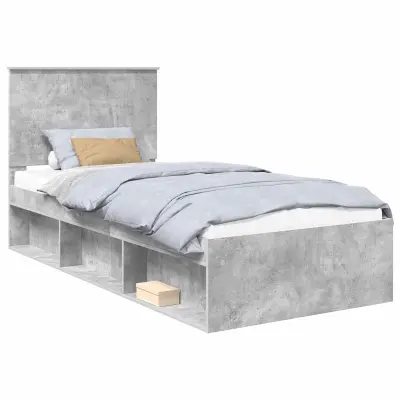 vidaXL Konstrukcija postelje z vzglavjem Betonsko siva 90 x 190 cm