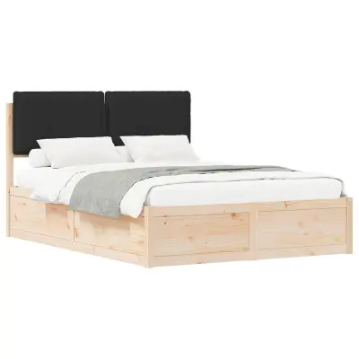 vidaXL Posteljni okvir z oblazinjenim vzglavjem Črna 135 x 190 cm