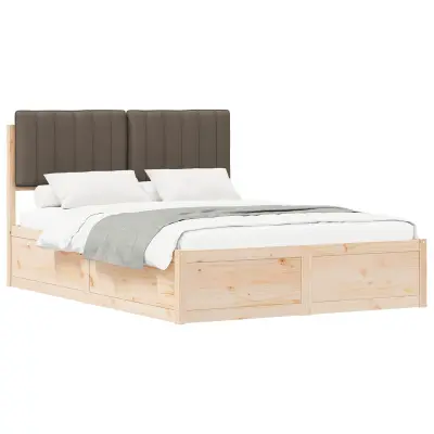 vidaXL Posteljni okvir z oblazinjenim vzglavjem Taupe 135 x 190 cm