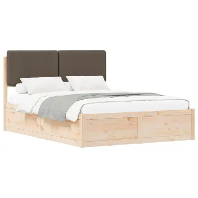 vidaXL Posteljni okvir z oblazinjenim vzglavjem Taupe 135 x 190 cm